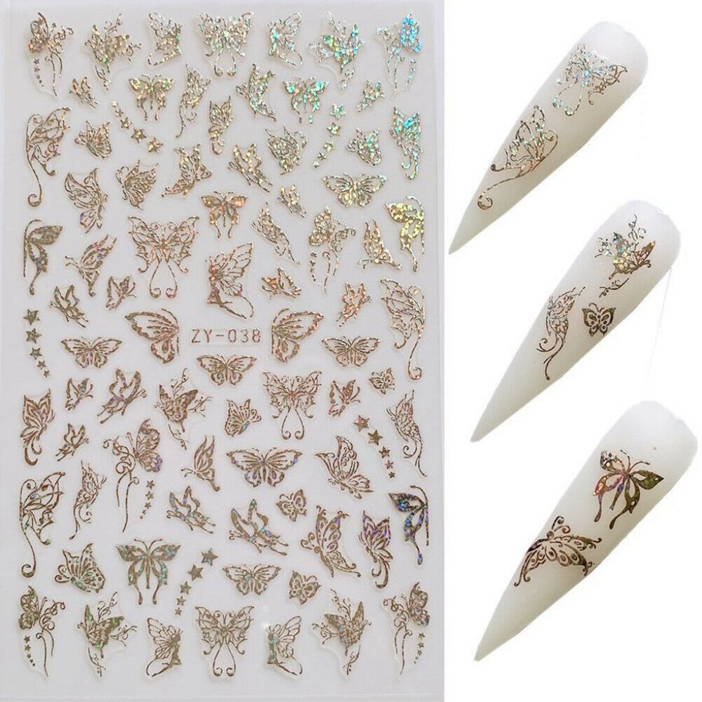 Butterfly Nail Stickers Nail Art Design DIY Decal Pink - US Stock